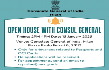 Open House with Consul General on 15 January 2025 from 2PM-4PM 